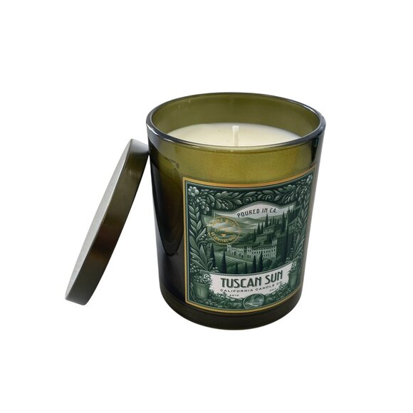 Leoben Company Scented Candle 9oz Tuscan Sun Green Glass Jar Lead Free Wicks - Picture 2 of 7